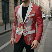 Swimming With Humpback Whales Season Tonga Blazer Tongan Tofuaa Ngatu Pattern Red