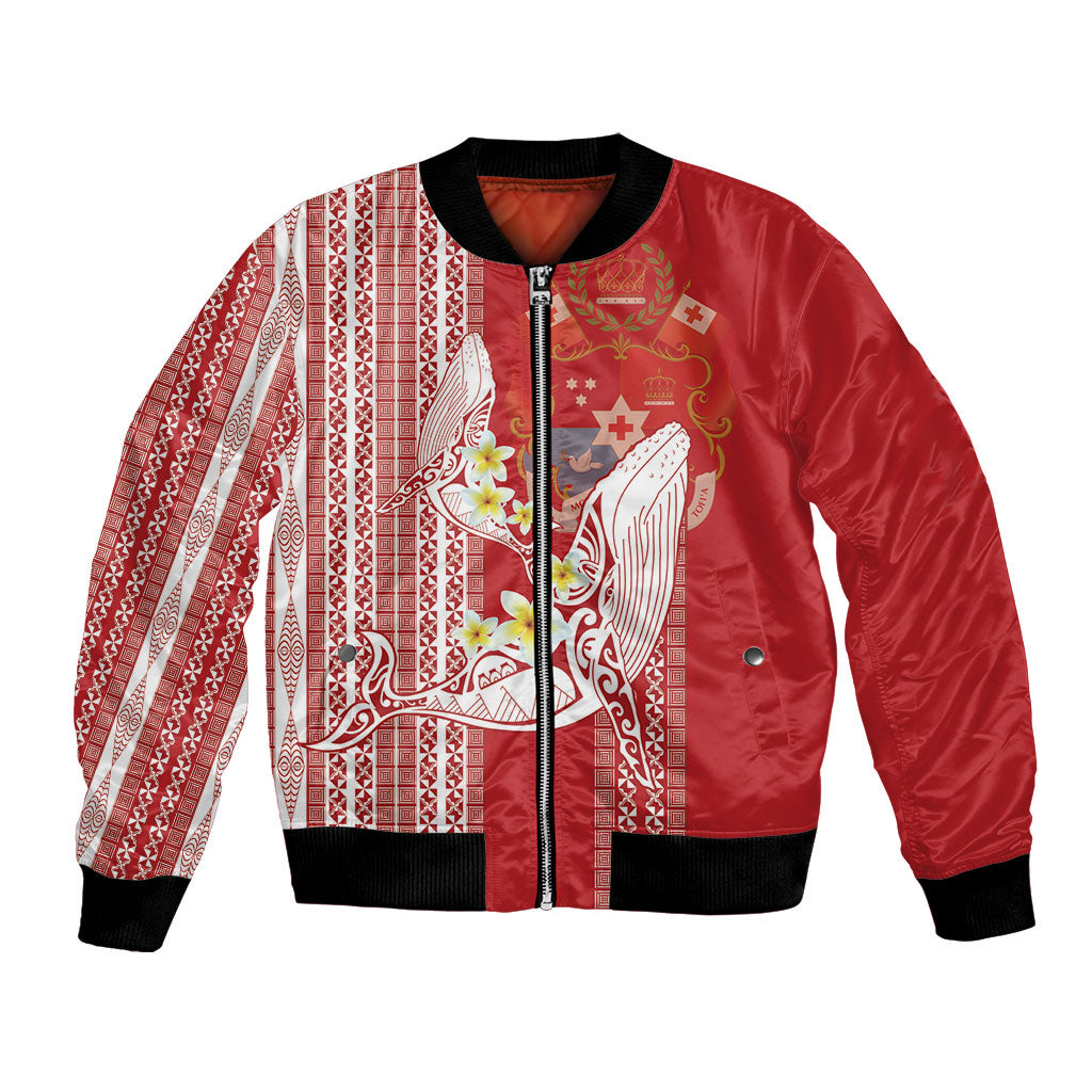 Swimming With Humpback Whales Season Tonga Bomber Jacket Tongan Tofuaa Ngatu Pattern Red