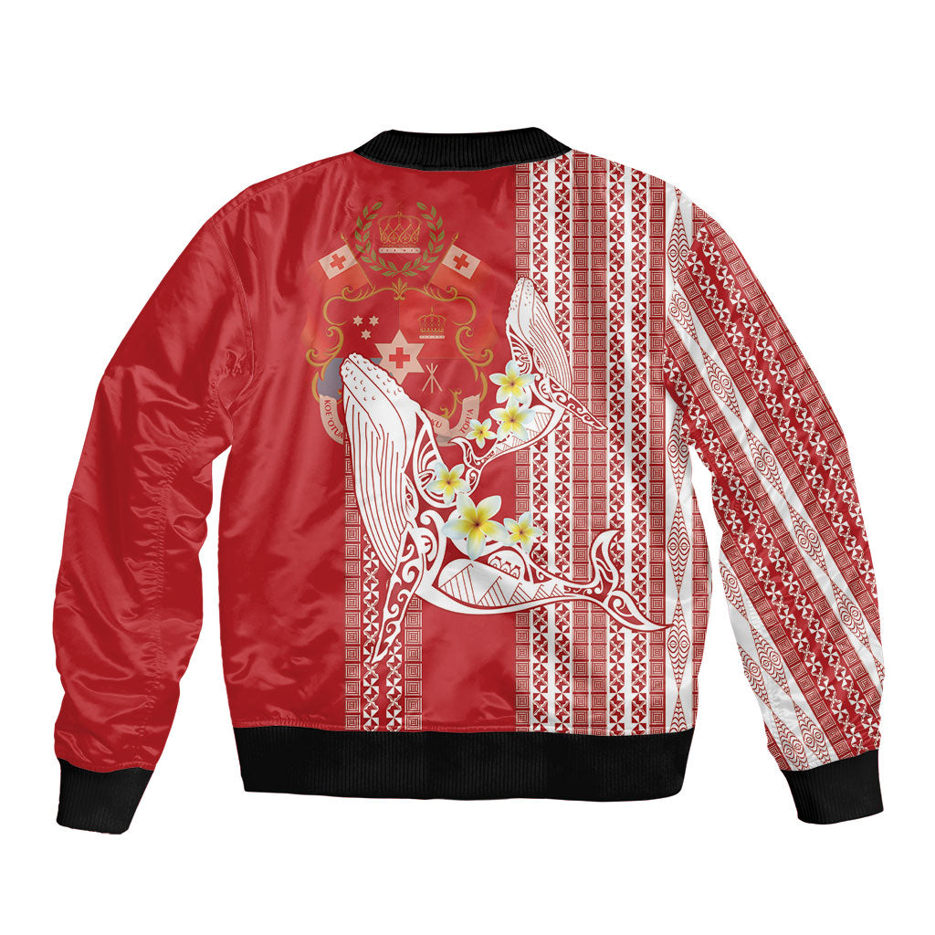 Swimming With Humpback Whales Season Tonga Bomber Jacket Tongan Tofuaa Ngatu Pattern Red