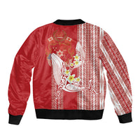 Swimming With Humpback Whales Season Tonga Bomber Jacket Tongan Tofuaa Ngatu Pattern Red