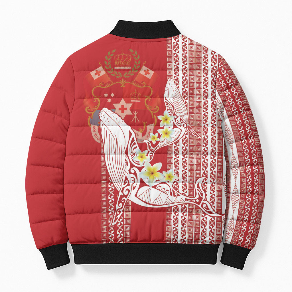 Swimming With Humpback Whales Season Tonga Bomber Puffer Jacket Tongan Tofuaa Ngatu Pattern Red