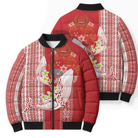 Swimming With Humpback Whales Season Tonga Bomber Puffer Jacket Tongan Tofuaa Ngatu Pattern Red