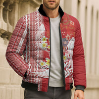 Swimming With Humpback Whales Season Tonga Bomber Puffer Jacket Tongan Tofuaa Ngatu Pattern Red