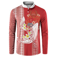 Swimming With Humpback Whales Season Tonga Button Sweatshirt Tongan Tofuaa Ngatu Pattern Red