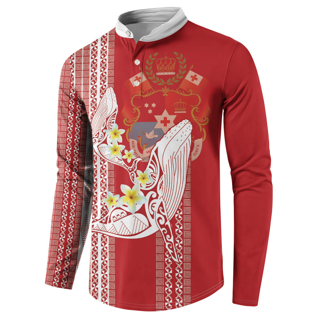 Swimming With Humpback Whales Season Tonga Button Sweatshirt Tongan Tofuaa Ngatu Pattern Red