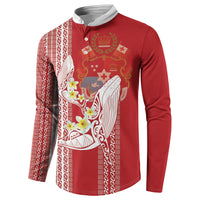 Swimming With Humpback Whales Season Tonga Button Sweatshirt Tongan Tofuaa Ngatu Pattern Red