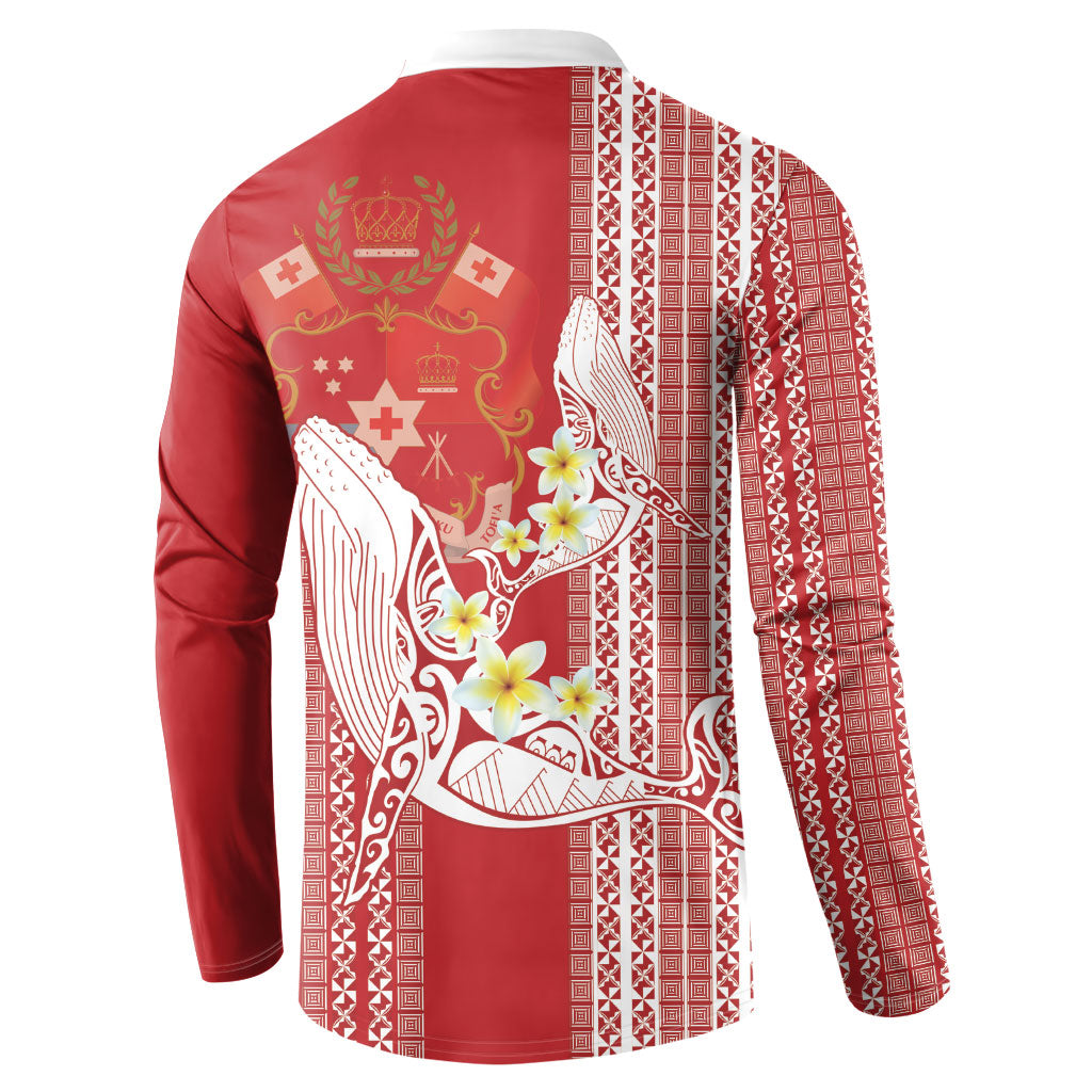 Swimming With Humpback Whales Season Tonga Button Sweatshirt Tongan Tofuaa Ngatu Pattern Red