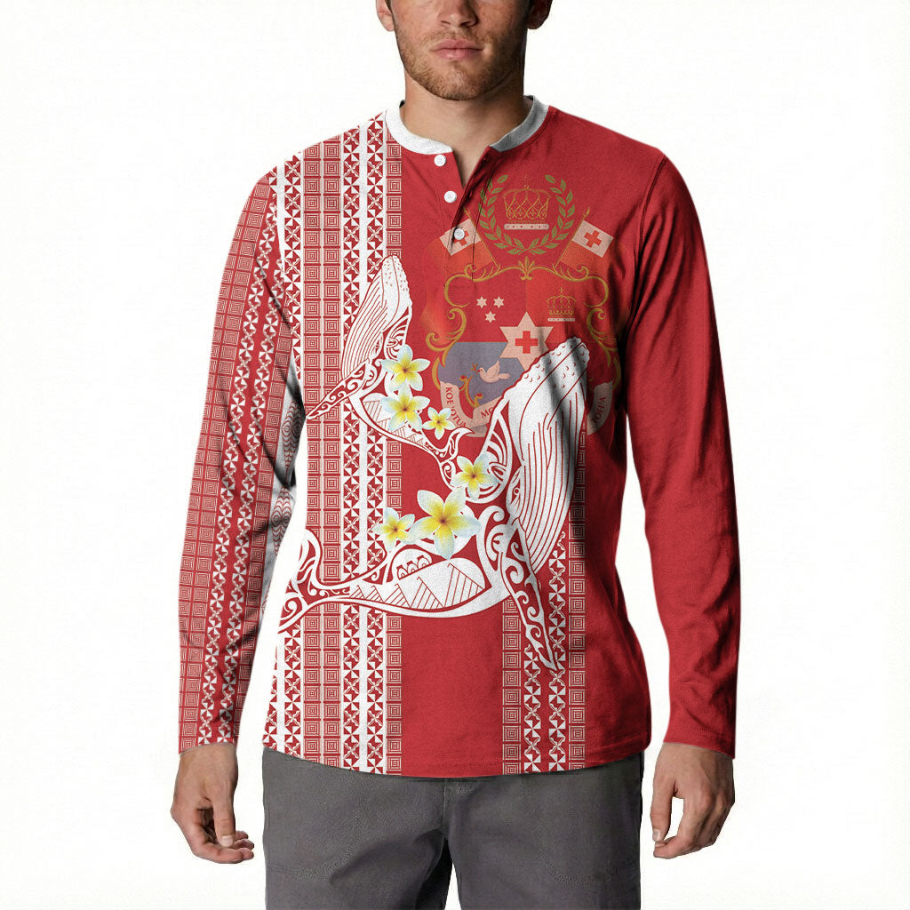 Swimming With Humpback Whales Season Tonga Button Sweatshirt Tongan Tofuaa Ngatu Pattern Red