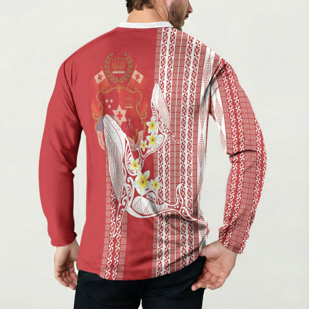 Swimming With Humpback Whales Season Tonga Button Sweatshirt Tongan Tofuaa Ngatu Pattern Red