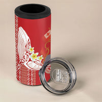 Swimming With Humpback Whales Season Tonga 4 in 1 Can Cooler Tumbler Tongan Tofuaa Ngatu Pattern Red