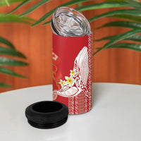 Swimming With Humpback Whales Season Tonga 4 in 1 Can Cooler Tumbler Tongan Tofuaa Ngatu Pattern Red