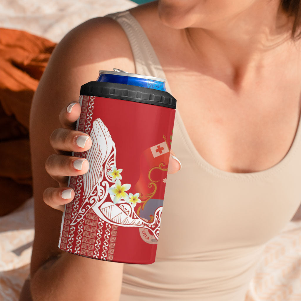 Swimming With Humpback Whales Season Tonga 4 in 1 Can Cooler Tumbler Tongan Tofuaa Ngatu Pattern Red