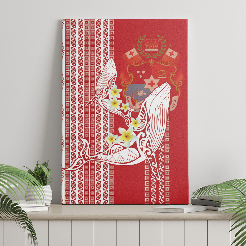 Swimming With Humpback Whales Season Tonga Canvas Wall Art Tongan Tofuaa Ngatu Pattern Red