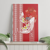 Swimming With Humpback Whales Season Tonga Canvas Wall Art Tongan Tofuaa Ngatu Pattern Red