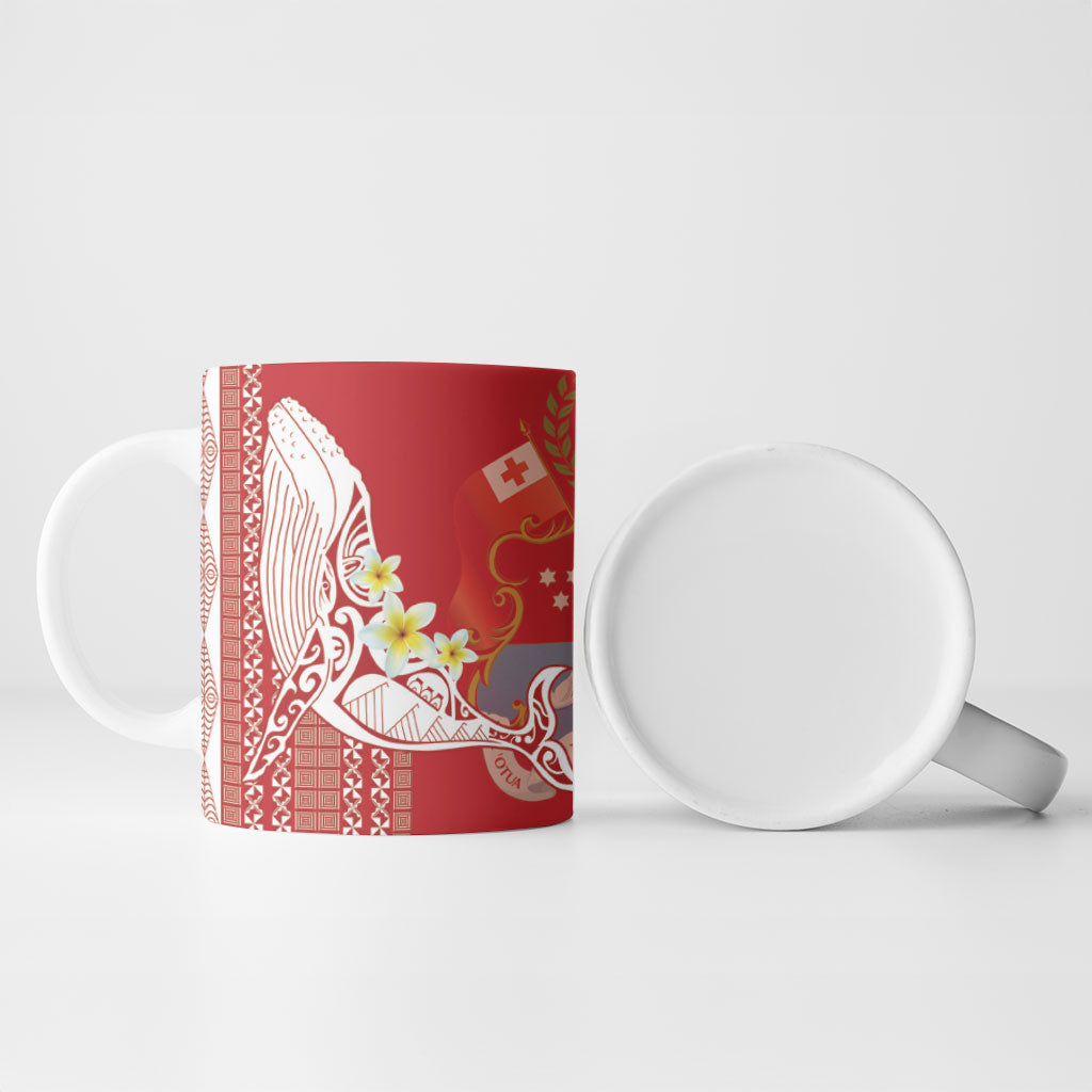 Swimming With Humpback Whales Season Tonga Ceramic Mug Tongan Tofuaa Ngatu Pattern Red