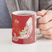Swimming With Humpback Whales Season Tonga Ceramic Mug Tongan Tofuaa Ngatu Pattern Red