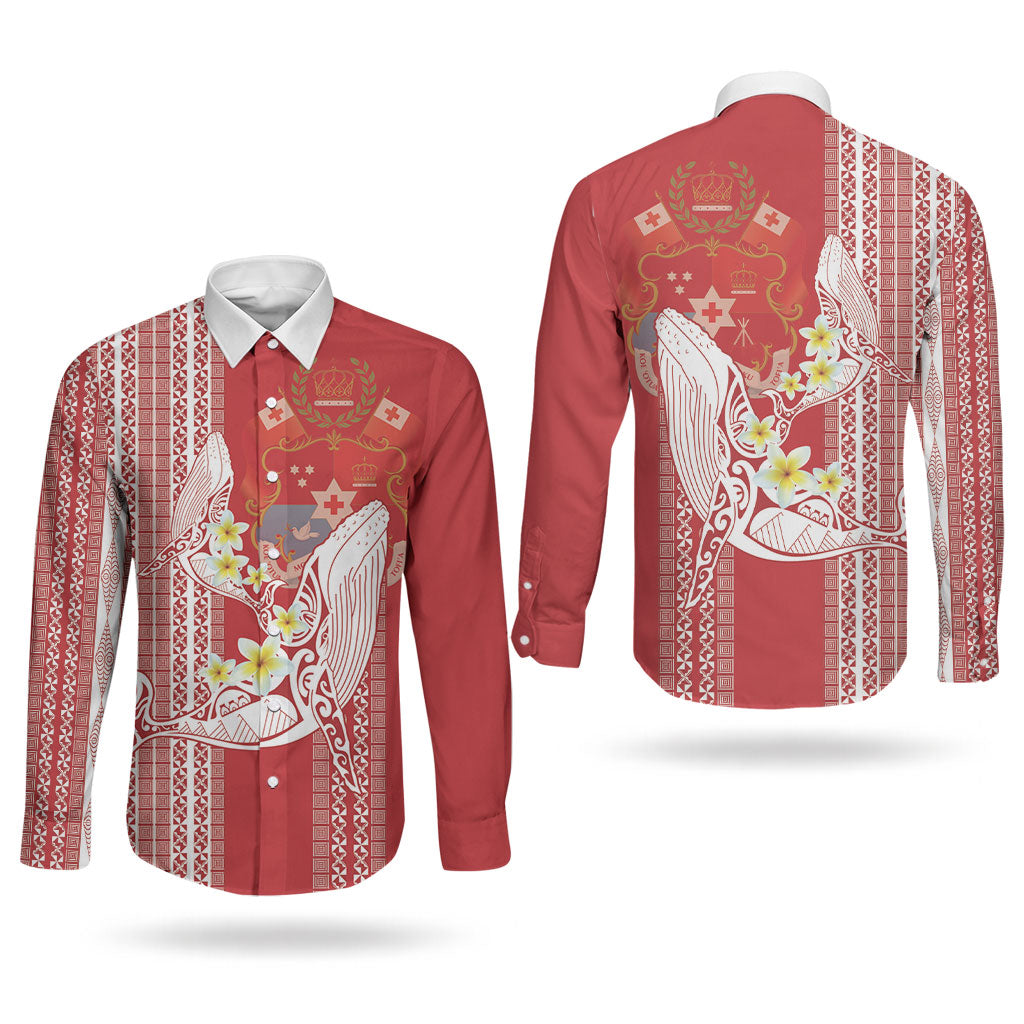 Swimming With Humpback Whales Season Tonga Couples Matching Off Shoulder Short Dress and Long Sleeve Button Shirt Tongan Tofuaa Ngatu Pattern Red
