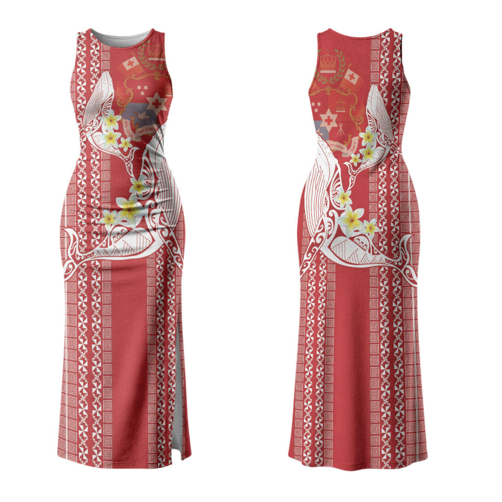 Swimming With Humpback Whales Season Tonga Couples Matching Tank Maxi Dress and Hawaiian Shirt Tongan Tofuaa Ngatu Pattern Red