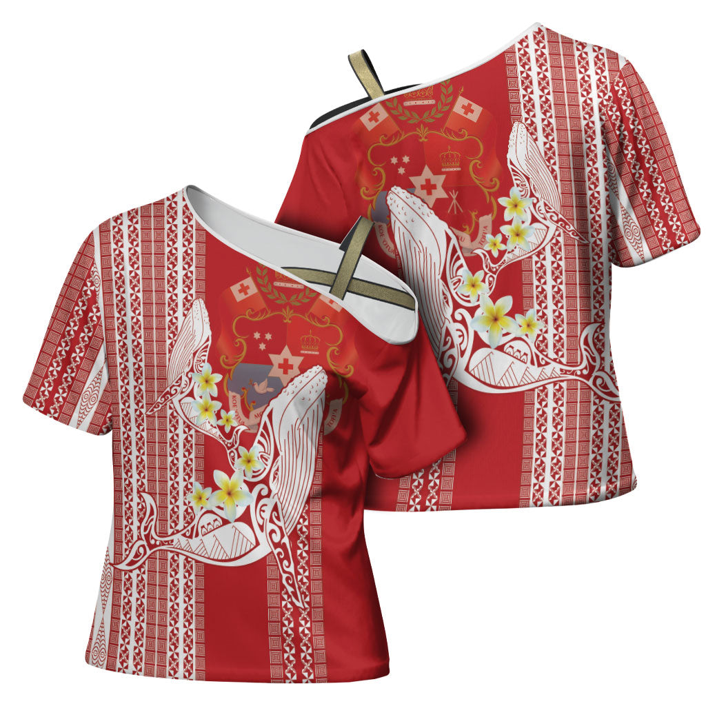 Swimming With Humpback Whales Season Tonga Cross Shoulder Shirt Tongan Tofuaa Ngatu Pattern Red