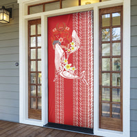 Swimming With Humpback Whales Season Tonga Door Cover Tongan Tofuaa Ngatu Pattern Red