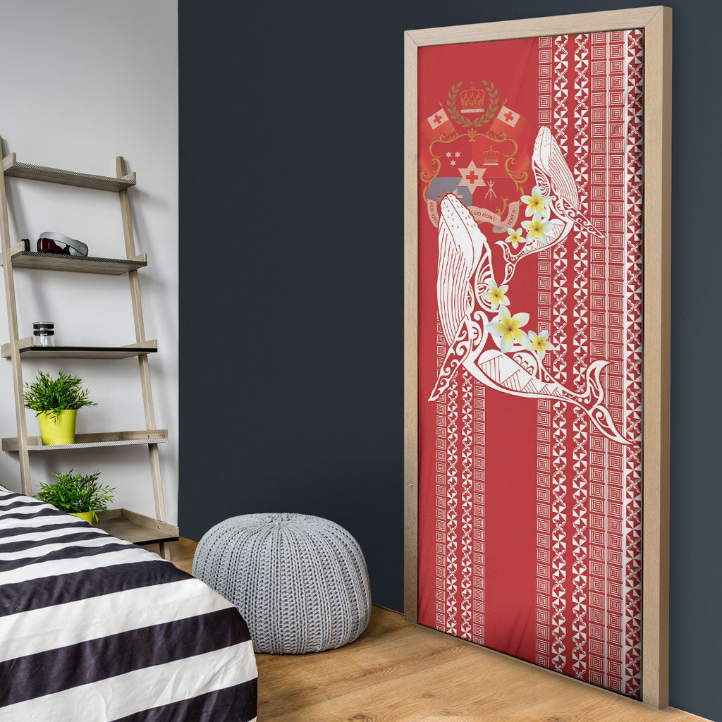 Swimming With Humpback Whales Season Tonga Door Cover Tongan Tofuaa Ngatu Pattern Red