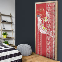 Swimming With Humpback Whales Season Tonga Door Cover Tongan Tofuaa Ngatu Pattern Red