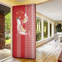 Swimming With Humpback Whales Season Tonga Door Cover Tongan Tofuaa Ngatu Pattern Red