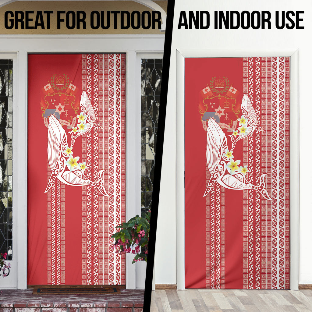 Swimming With Humpback Whales Season Tonga Door Cover Tongan Tofuaa Ngatu Pattern Red