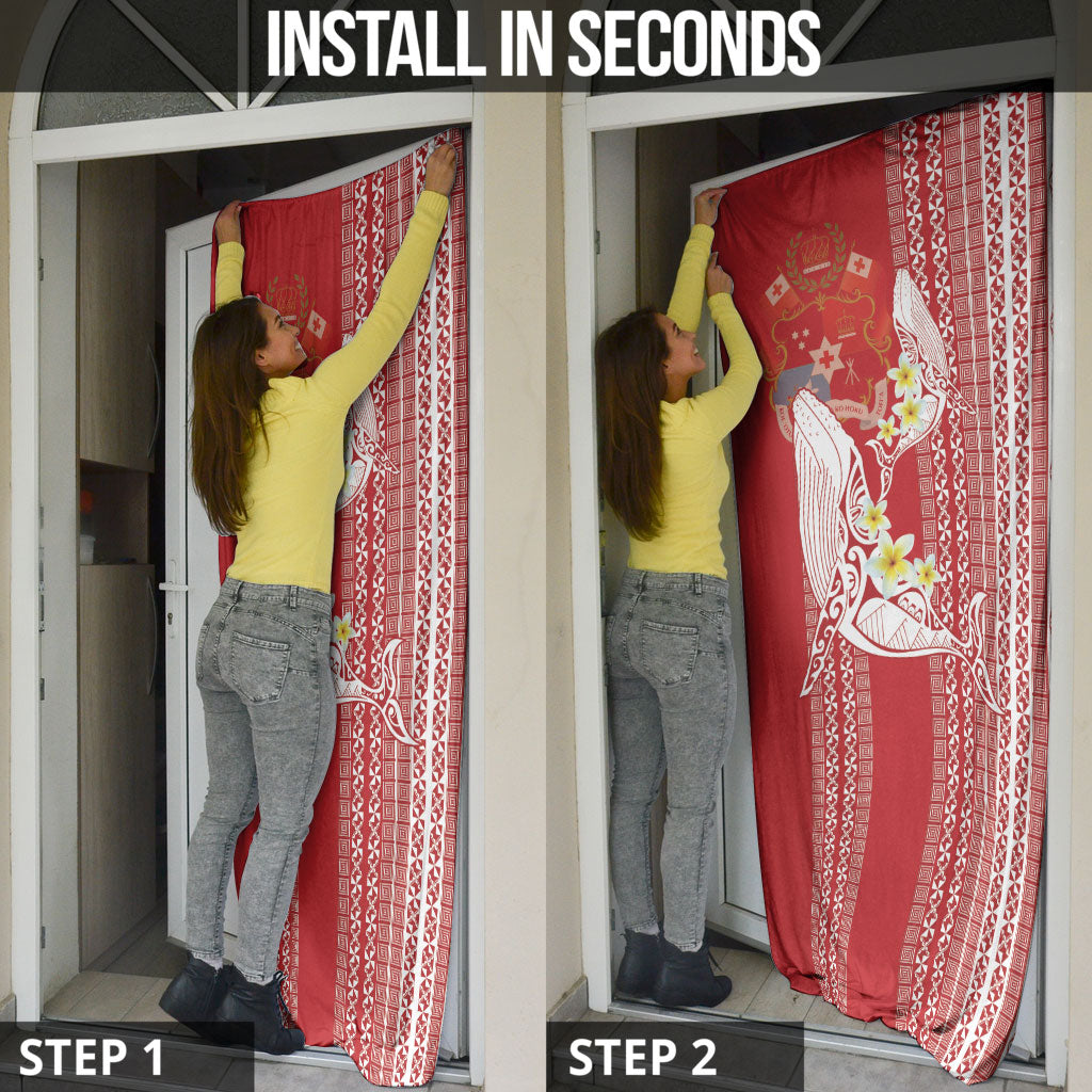 Swimming With Humpback Whales Season Tonga Door Cover Tongan Tofuaa Ngatu Pattern Red