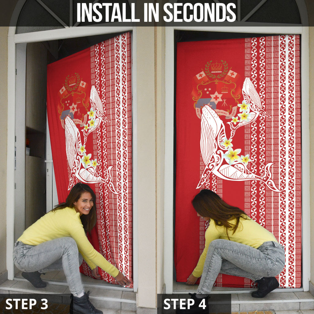Swimming With Humpback Whales Season Tonga Door Cover Tongan Tofuaa Ngatu Pattern Red