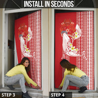 Swimming With Humpback Whales Season Tonga Door Cover Tongan Tofuaa Ngatu Pattern Red