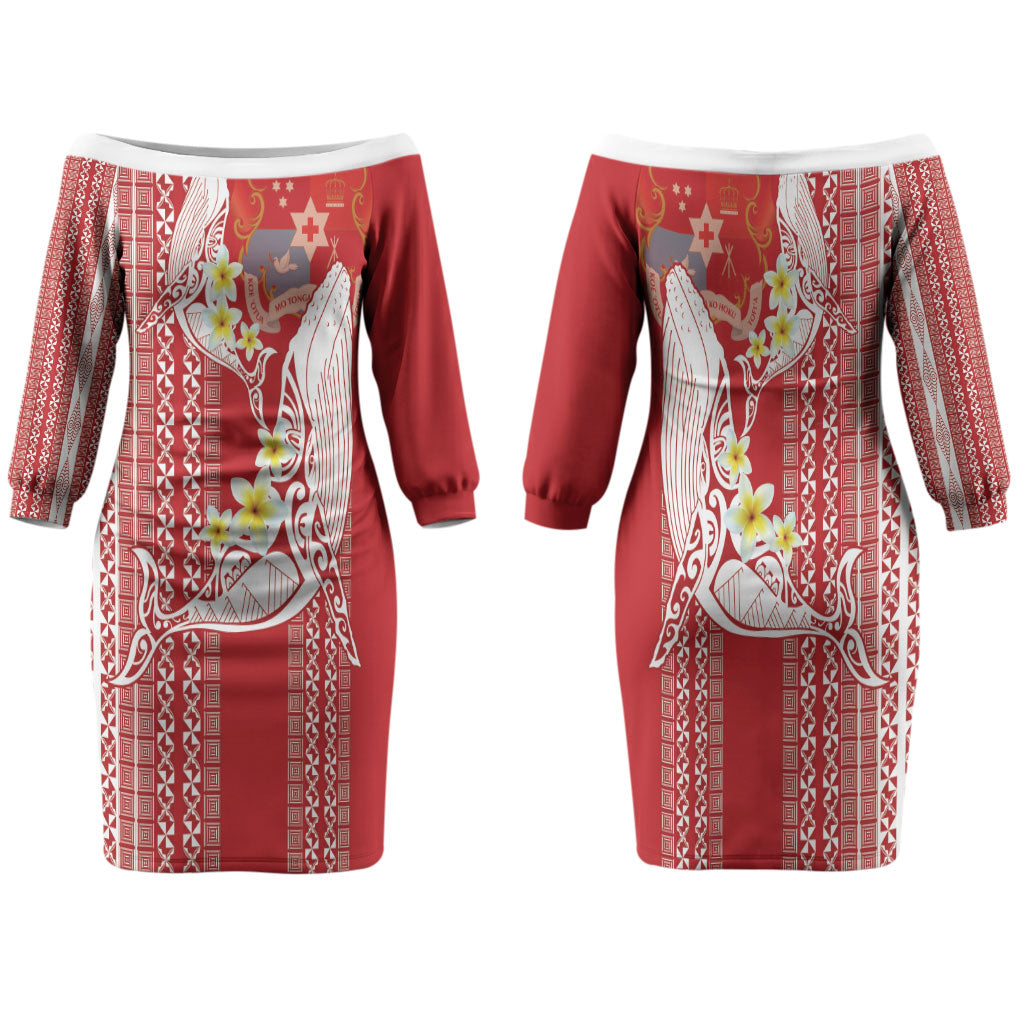 Swimming With Humpback Whales Season Tonga Family Matching Off The Shoulder Long Sleeve Dress and Hawaiian Shirt Tongan Tofuaa Ngatu Pattern Red