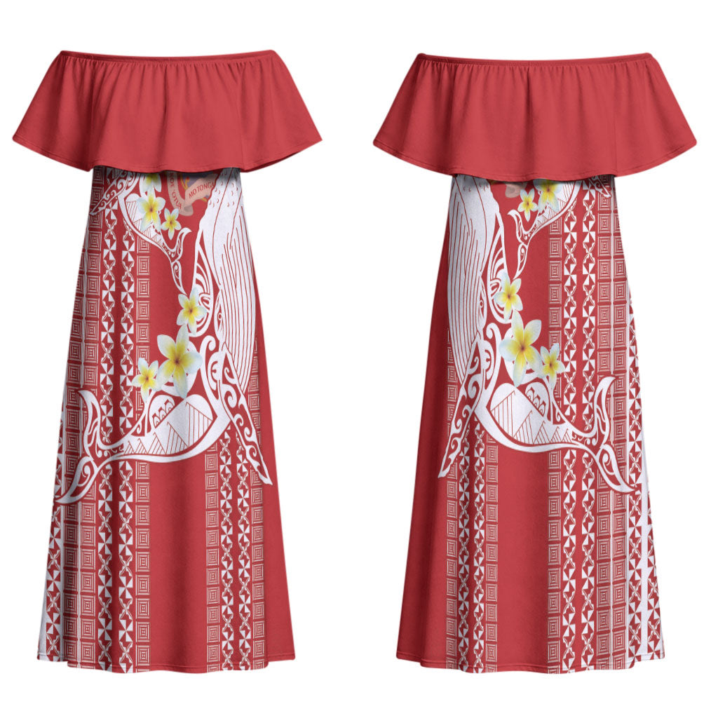 Swimming With Humpback Whales Season Tonga Family Matching Off Shoulder Maxi Dress and Hawaiian Shirt Tongan Tofuaa Ngatu Pattern Red