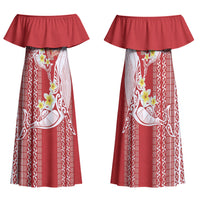 Swimming With Humpback Whales Season Tonga Family Matching Off Shoulder Maxi Dress and Hawaiian Shirt Tongan Tofuaa Ngatu Pattern Red