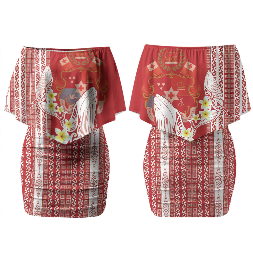 Swimming With Humpback Whales Season Tonga Family Matching Off Shoulder Short Dress and Hawaiian Shirt Tongan Tofuaa Ngatu Pattern Red