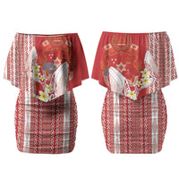 Swimming With Humpback Whales Season Tonga Family Matching Off Shoulder Short Dress and Hawaiian Shirt Tongan Tofuaa Ngatu Pattern Red