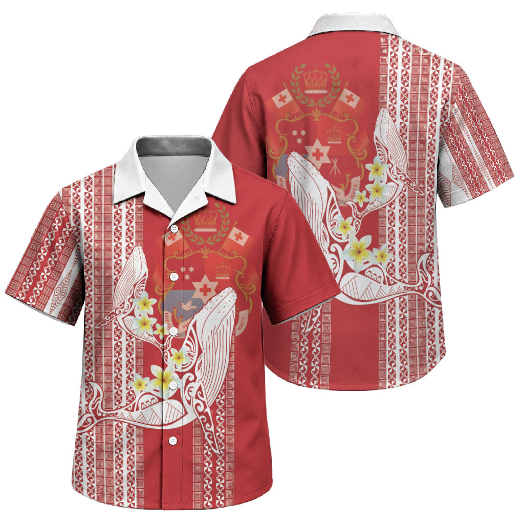 Swimming With Humpback Whales Season Tonga Family Matching Off Shoulder Short Dress and Hawaiian Shirt Tongan Tofuaa Ngatu Pattern Red