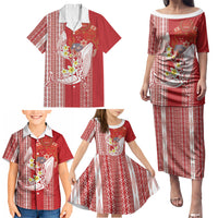 Swimming With Humpback Whales Season Tonga Family Matching Puletasi and Hawaiian Shirt Tongan Tofuaa Ngatu Pattern Red