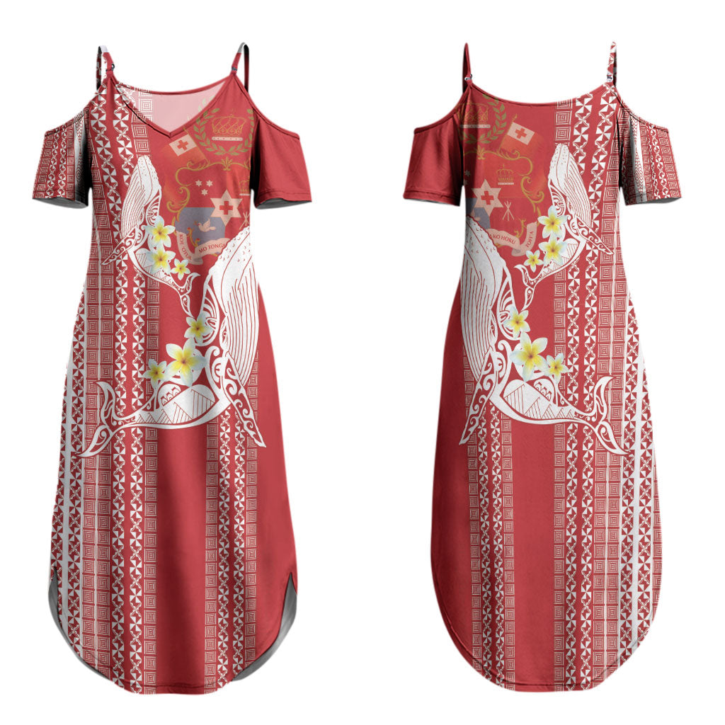 Swimming With Humpback Whales Season Tonga Family Matching Summer Maxi Dress and Hawaiian Shirt Tongan Tofuaa Ngatu Pattern Red