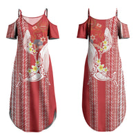Swimming With Humpback Whales Season Tonga Family Matching Summer Maxi Dress and Hawaiian Shirt Tongan Tofuaa Ngatu Pattern Red