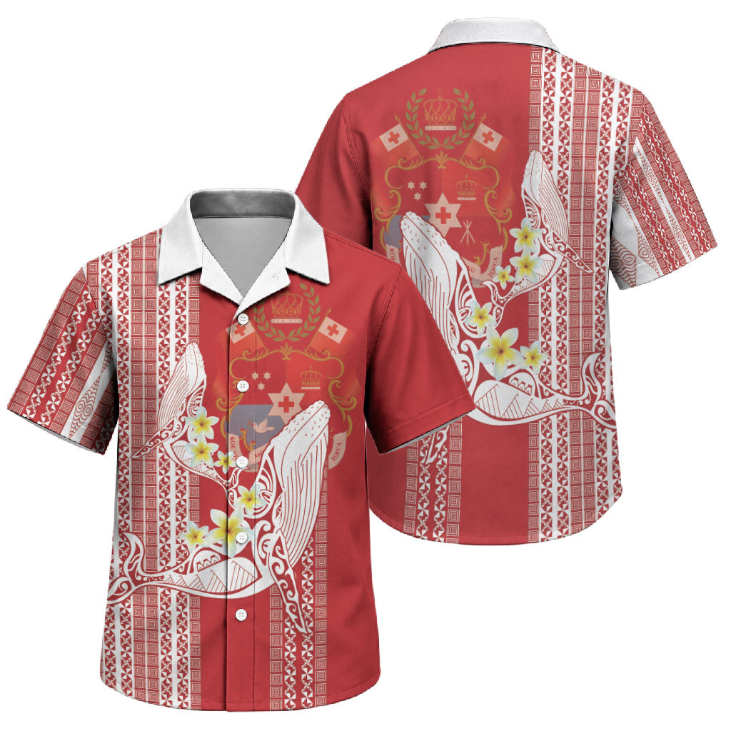 Swimming With Humpback Whales Season Tonga Family Matching Summer Maxi Dress and Hawaiian Shirt Tongan Tofuaa Ngatu Pattern Red