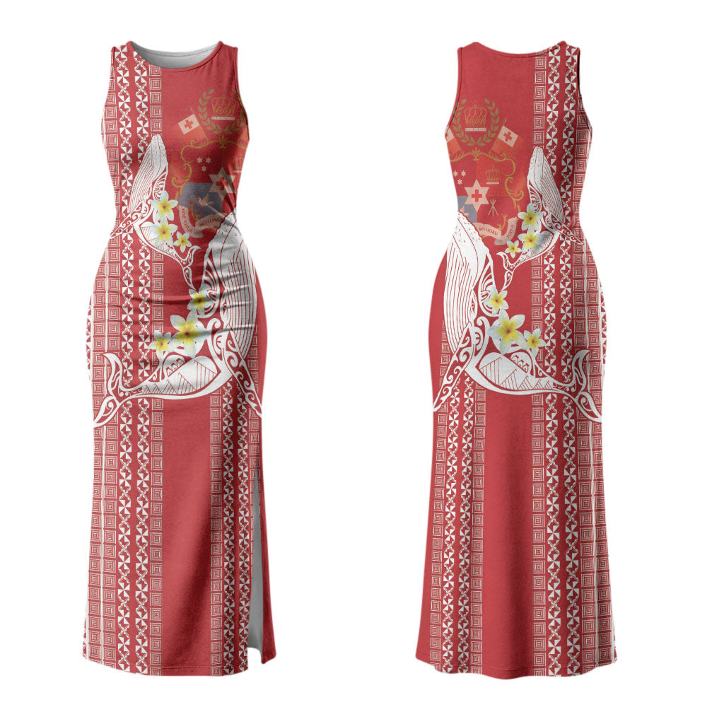 Swimming With Humpback Whales Season Tonga Family Matching Tank Maxi Dress and Hawaiian Shirt Tongan Tofuaa Ngatu Pattern Red