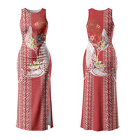 Swimming With Humpback Whales Season Tonga Family Matching Tank Maxi Dress and Hawaiian Shirt Tongan Tofuaa Ngatu Pattern Red