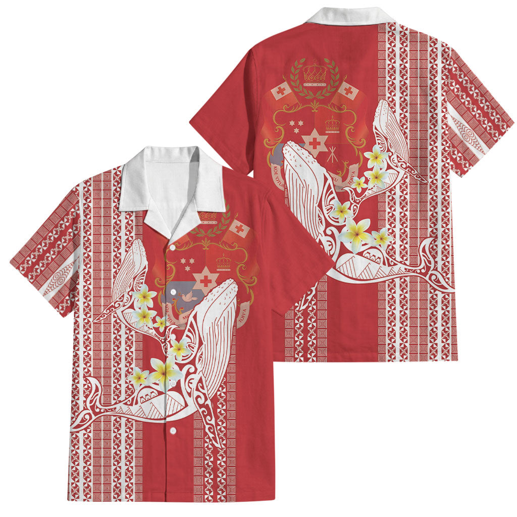 Swimming With Humpback Whales Season Tonga Family Matching Tank Maxi Dress and Hawaiian Shirt Tongan Tofuaa Ngatu Pattern Red