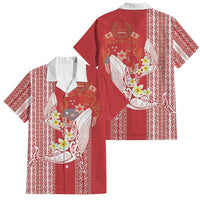 Swimming With Humpback Whales Season Tonga Family Matching Tank Maxi Dress and Hawaiian Shirt Tongan Tofuaa Ngatu Pattern Red