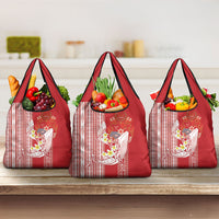 Swimming With Humpback Whales Season Tonga Grocery Bag Tongan Tofuaa Ngatu Pattern Red
