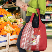 Swimming With Humpback Whales Season Tonga Grocery Bag Tongan Tofuaa Ngatu Pattern Red