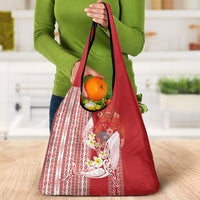 Swimming With Humpback Whales Season Tonga Grocery Bag Tongan Tofuaa Ngatu Pattern Red
