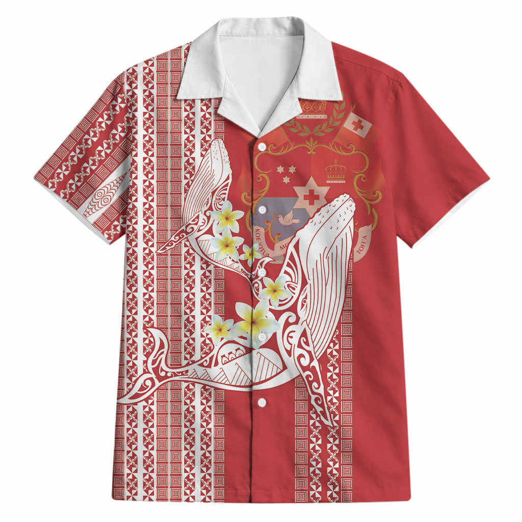 Swimming With Humpback Whales Season Tonga Hawaiian Shirt Tongan Tofuaa Ngatu Pattern Red