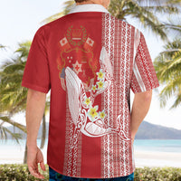 Swimming With Humpback Whales Season Tonga Hawaiian Shirt Tongan Tofuaa Ngatu Pattern Red
